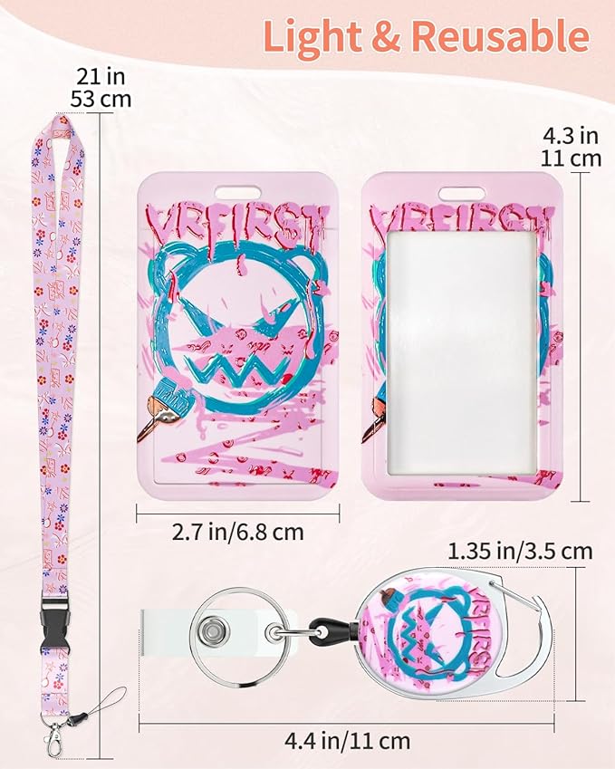 Uniclife Fashionable Sliding Badge Holder Angry Bear Plastic Case with Retractable Badge Reel Carabiner Clip & Detachable Lanyard Strap Embossed Vertical Card Protector for Women Nurse Teacher Student