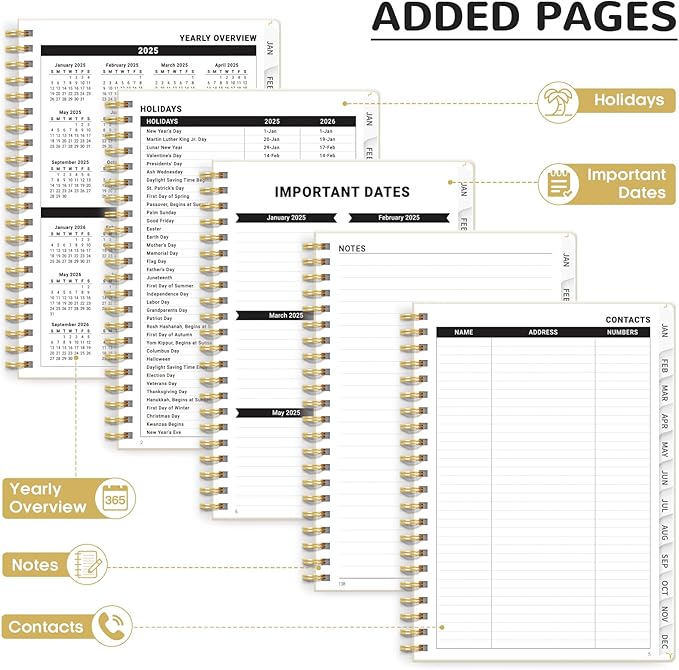 2025 Planner - Weekly and Monthly Planner, January 2025 to December 2025, Spiral Bound 2025 Calendar Planner Book, Inner Pocket, Perfect for Office Home School Supplies - A5 (6.3" x 8.5"), Beige Gray