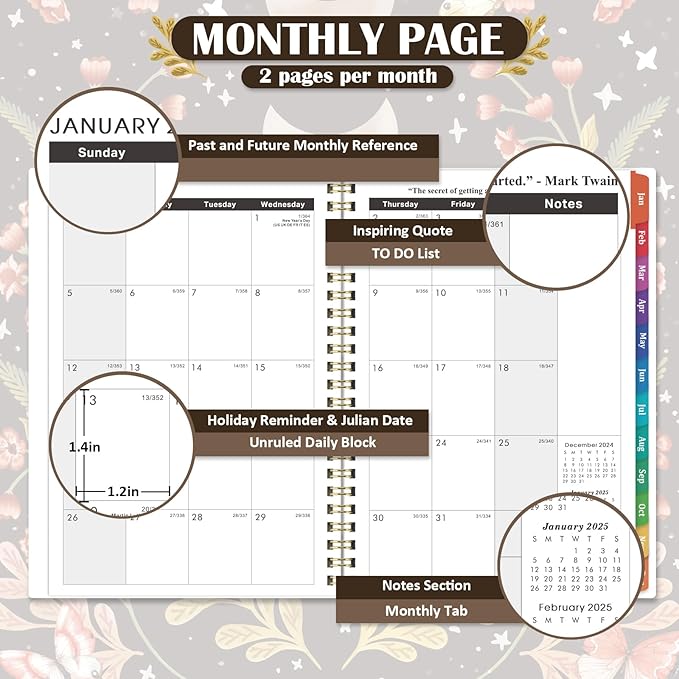 2025 Planner - 2025 Planner, 2025 Planner Weekly and Monthly, JAN. 2025 - DEC. 2025, 6.3" x 8.4", 2025 Planner with Tabs, Twin-Wire Binding, Inner pocket, Planner organizer - Moon