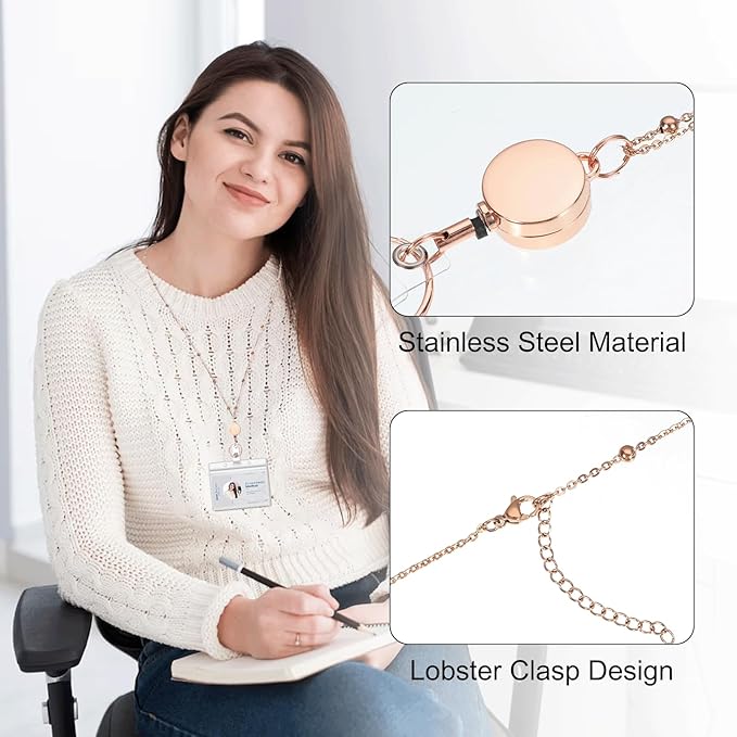 Lanyards for Id Badges 3 Pack Badge Lanyard with 6 Pcs Id Badge Holder Retractable Badge Holders Stainless Steel Teacher Lanyards for Women Cruise Ship Lanyards (Rose Gold, Pink, Purple)