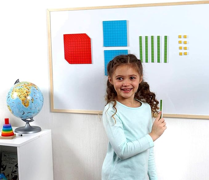 131 PCS Jumbo Magnetic Base Ten Blocks for Math - Place Value Blocks, Base 10 Math Manipulatives K-3, Number Blocks, Math Counters for Kids, Math Cubes, Counting Blocks, Kindergarten 1st 2nd 3rd Grade