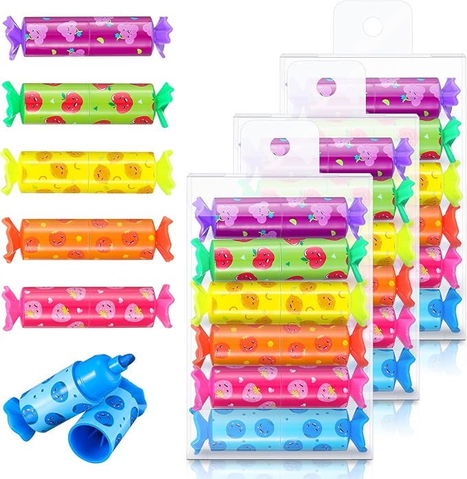 24 Pieces Mini Highlighter Candy Pastel Highlighter for Kid Student 6 Colors Cute Chisel Tip Marker Pen for Candy Party Birthday Drawing Poster Diary Greeting Card School Office Supplies