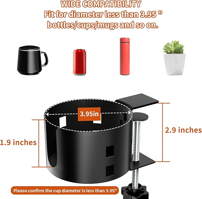 2 Pack Large Desk Cup Holder, OOKUU Anti-Spill Cup Holder for Desk or Table, Sturdy and Durable, Easy to Install, Enough to Hold Coffee Cups, Water Bottles, Gaming PC Office Accessories, Black