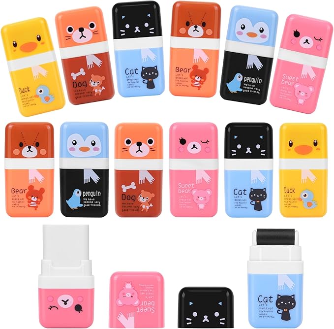 12Pack of Pencil Erasers,Pencil Eraser Shaving Roller Case for Easy Pick Up and Removal | Animal Themed Cute and Fun Party Favor and School Supplies for Kids,Back to School Gift