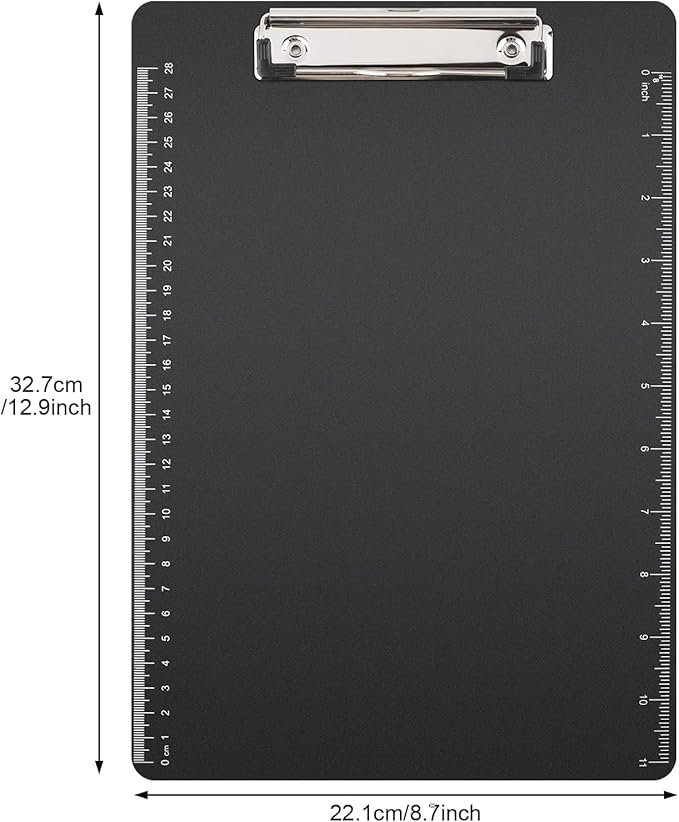 2 Pack Clipboards 8.5x11, Plastic Clipboards,Black Clipboard,Letter Size,Paper Clips,Nursing Clipboard,Paper Clip Holder,Document Holder,Writing Board with Ruler, A4 Letter Size for Offices School