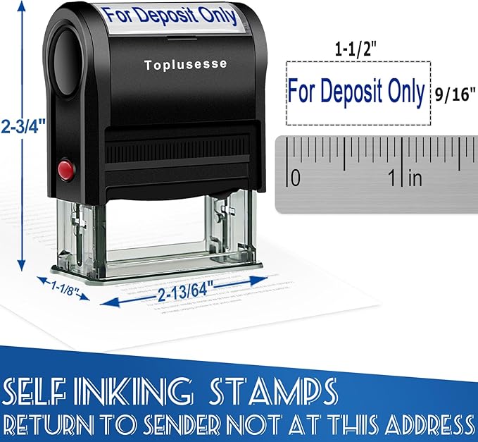 for Deposit Only Stamp Self Inking for Deposit Only Message Bank Stamp Office Supplies- Blue Ink One Line