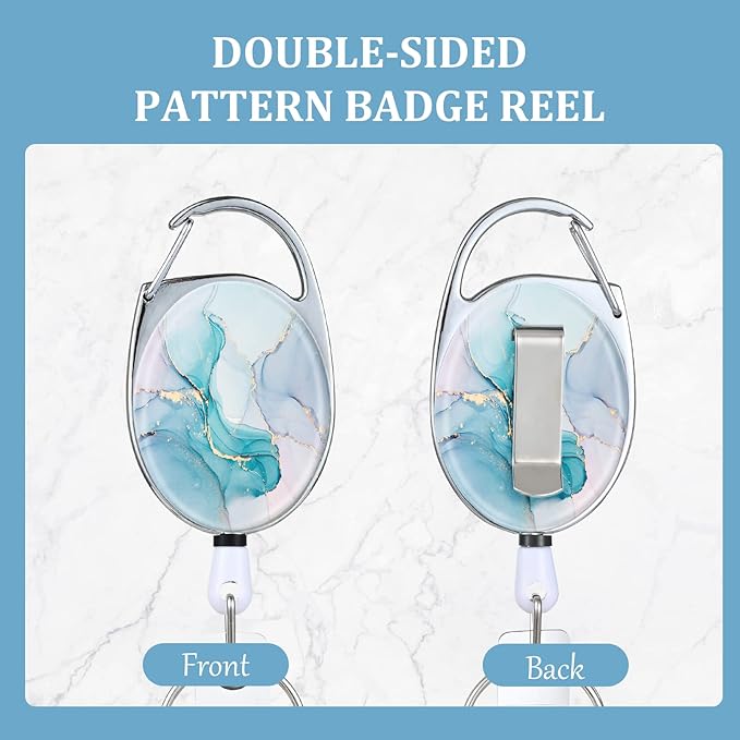 3 Pack Badge Reels - Double Sided Color Print Pattern Retractable Badge Holders with Retractable Keychain and Badge Clip, Durable Nylon Rope