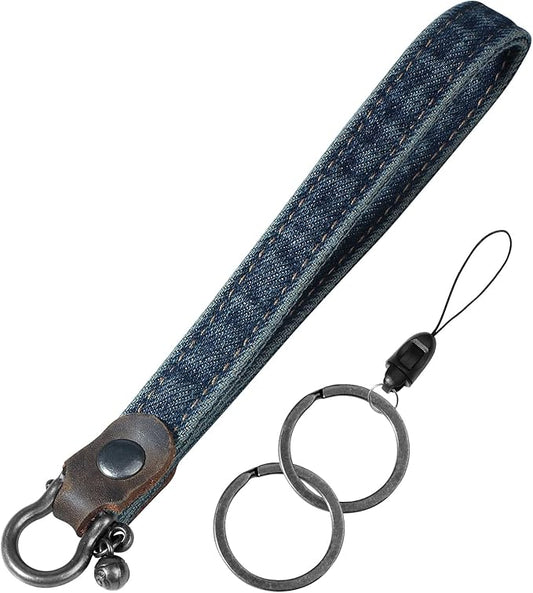 Fishent Denim Wristlet Keychain for Women Men, Cute Key Chain, Wrist Lanyards for Car Keys ID Badge Wallet Card Holder