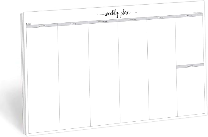 321Done Jumbo Weekly Planning Desktop Notepad - 50 Sheets (11" x 17") - Landscape Days of Week Desk Planner, Extra Large - Made in USA - Simple Script