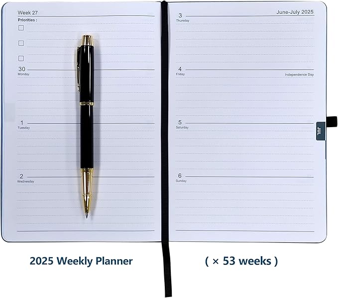2025 Weekly and Monthly Planner with Pen: Jan 2025-Dec 2025, A5 size 8.5" x 5.75", Hard Cover Agenda Planner with Phone Holder, Card Holder and Pen Holder (Red)