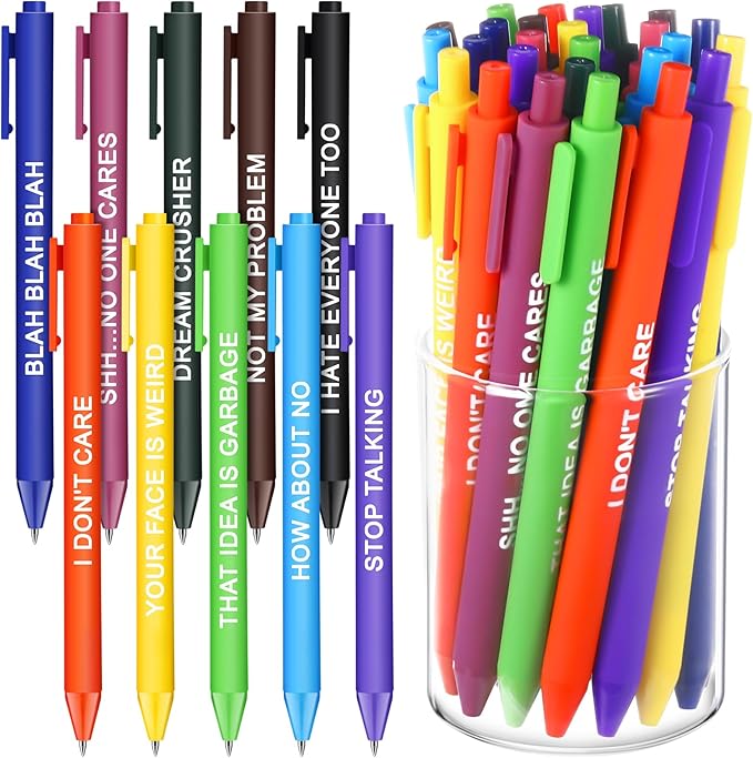 50 Pcs Gel Ink Pens Motivational Inspirational Quote Pen Retractable Rolling Ball Smooth Writing for Coworkers Supplies Office Home(Light Color,Negative)