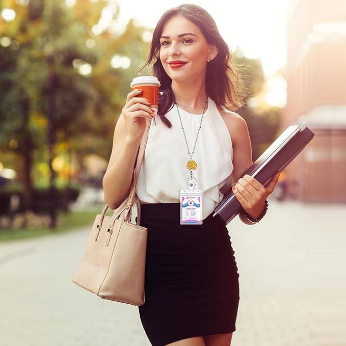 3 Pack Women Lanyards for Id Badges with 6 Pcs Id Badge Holder for Women Cruise Lanyards Stainless Steel Glitter Teacher Lanyards Necklace for Badge Holder Cruise Ship Cards