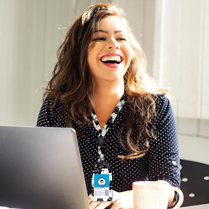 Giancomics Cat Lanyards for Id Badges, Cute ID Badge Holder with Lanyard Badge Reel Retractable, Teacher Lanyard with ID Holder Keychain Clip Name Tag ID Card Holder for Women Work Office Gift