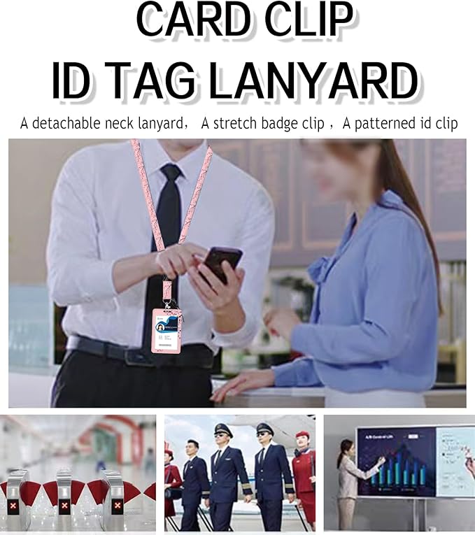 ID Badge Holder with Retractable Lanyard and Keychain, Badge Reel with Rotate Carabiner Clip,Pink Blooming Flower Card Name Tag Lanyard ID Protector Bage Clips for Student, Women, Office