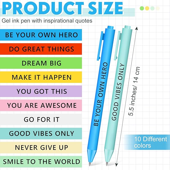 50 Pcs Gel Ink Pens Motivational Inspirational Quote Pen Retractable Rolling Ball Smooth Writing for Coworkers Supplies Office Home(Bright Color,Awesome)
