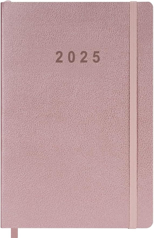 2025 Planner - Weekly and Monthly Planner Jan to Dec 2025, Holidays, Contacts and Notes Pages, Vegan Leather Cover, Elastic Closure, 5.5”x8.25”, Rose Gold