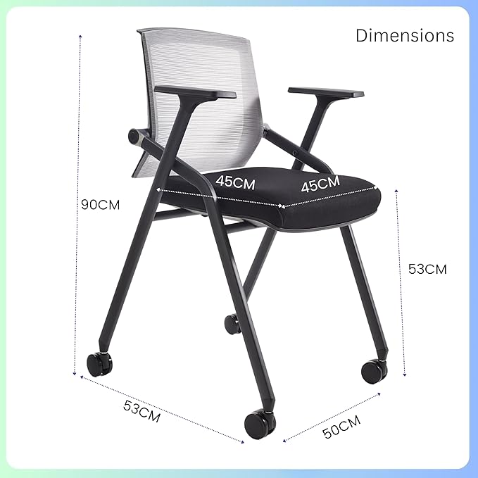 2 Pack Stackable Conference Room Chairs with Paddle Folding Office Chair Foldable Desk Chair Mesh Back and Arms for Conference Meeting Guest Reception Home Office Training Room Chair