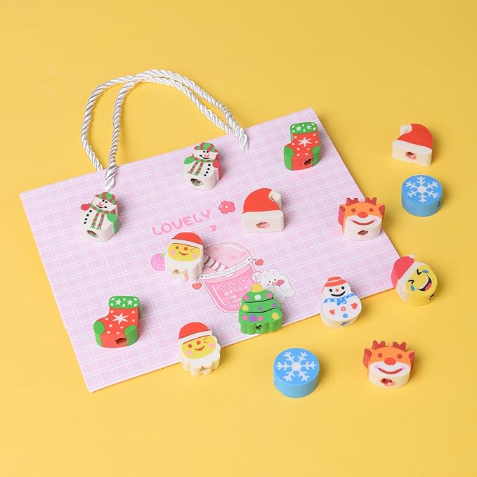 34PCS Fun Cute Christmas Topper Erasers for Kids Bulk,Top Erasers for Pencil Back to School Party Gifts