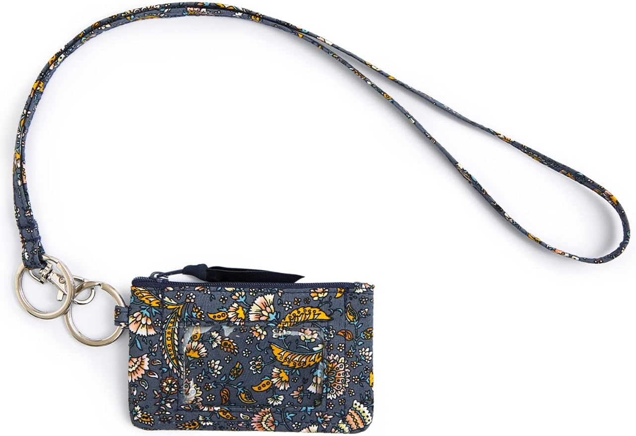 WONDERFUL FLOWER Lanyard Wallet, Lanyard with ID Holder, Cotton Zip ID Case and Lanyard, Card Holder Wallet, ID Badge Holder and Lanyard (Dark Gray)