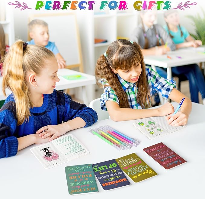 48 Pcs Mini Inspirational Notebooks Bulk with 48 Pcs Colorful Pens, Small Pocket Journal Notepads Set, Motivational Bulk Gifts for Women Men Teacher Student Kids, Fun School Office Supplies,3.5"x5.5"