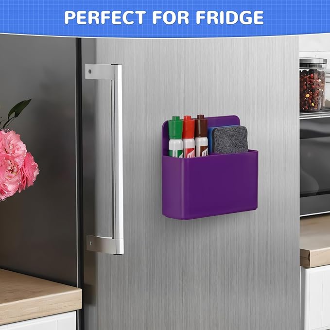 Magnetic Dry Erase Marker Holder, Magnetic Pen Marker Holder for Whiteboard, Fridge, Locker Accessories, School, Office, Home, Magnet Pen Cup,1 Pack, Purple