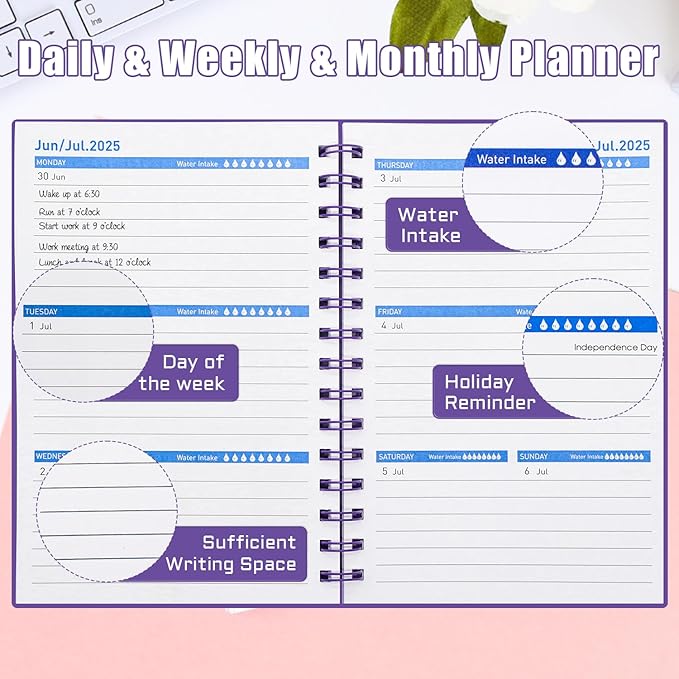2025-2026 Weekly and Monthly Planner, 18 Month Calendar Planner Jan.2025 to Jun.2026 - Daily Planner 2025-2026, Work Planner for Women Men 5.7" x 8.2"- Dark Purple