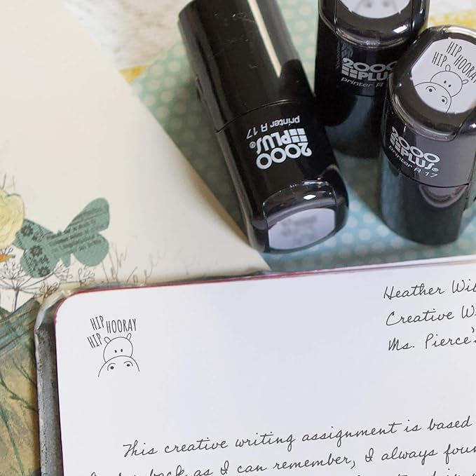 Hip Hip Hooray! Hippo Stamp / 2000 Plus Self Inking Teacher Stamper/Black Imprint Planner Worksheet Stamp