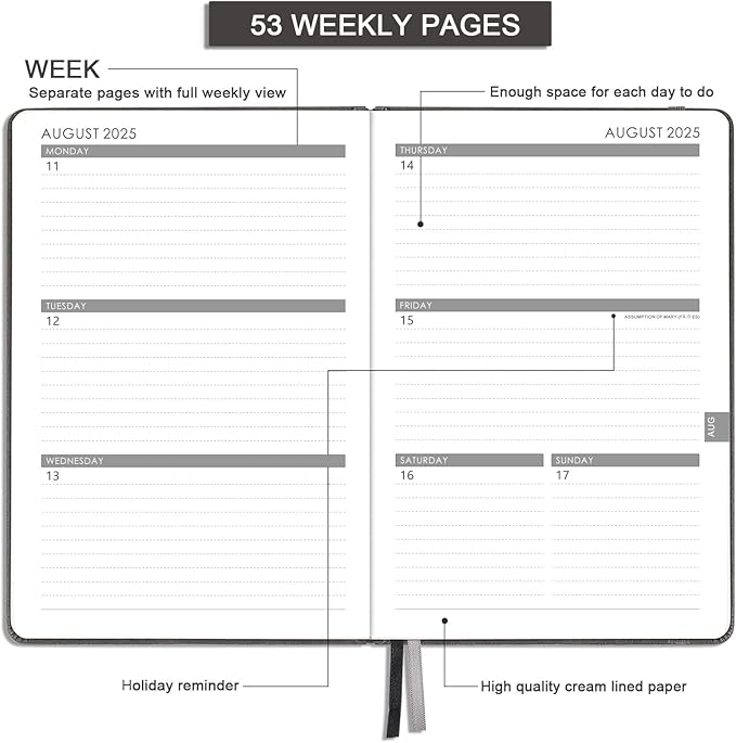 2025 Planner - 2025 Planner Weekly and Monthly, Jan. 2025 - Dec. 2025, 5.75" x 8.25", Leather Planner 2025 with Thick Paper, Pen Loop, Back Pocket with 40 Notes Pages - Grey