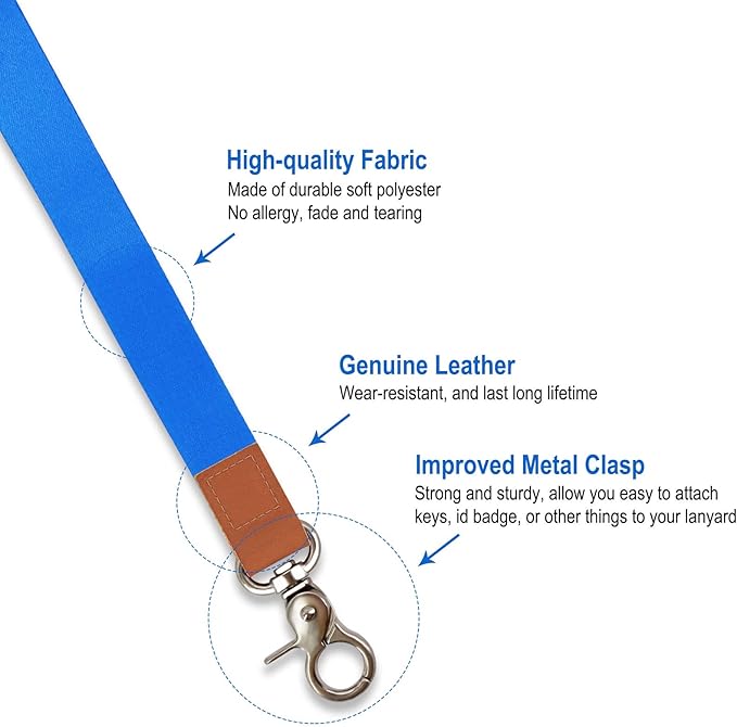Long Neck Lanyard Leather Keychains with Metal Clasp, Sturdy Durable Women Men Id Badge Lanyard, Neck Lanyard Strap Ideal for Car Keys, Card Holder, Whistle, Keychain, Wallet