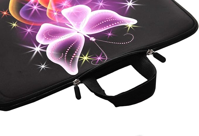 13.3-Inch to 14-Inch Laptop Sleeve Case Neoprene Carrying Bag with Hidden Handles for MacBook/Notebook/Ultrabook/Chromebooks (Pink Butterfly)
