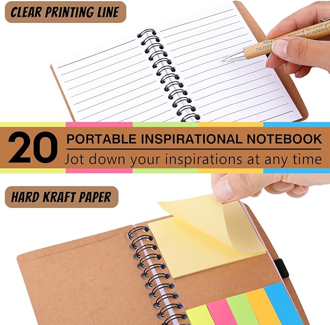 20 Sets Employee Appreciation Gifts Inspirational Spiral Notebooks with Sticky Notes Notepads Motivational Bamboo Ballpoint Pens for Nurse Coworker Teacher (MAY YOU)