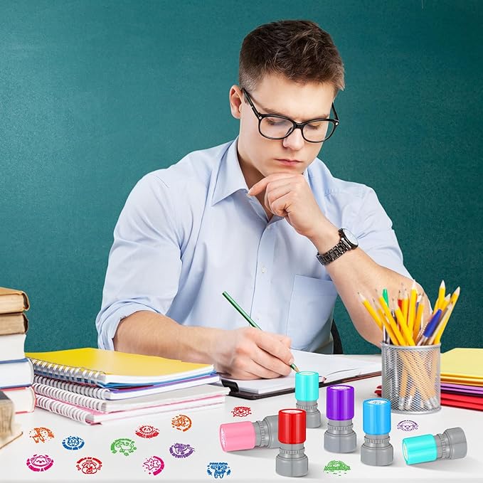 Yinder 24 Pcs Teacher Stamps for Classroom Self Inking Classroom Stamps Bulk for Teachers Elementary Colorful Motivational Encouraging Gifts(Spanish Style)