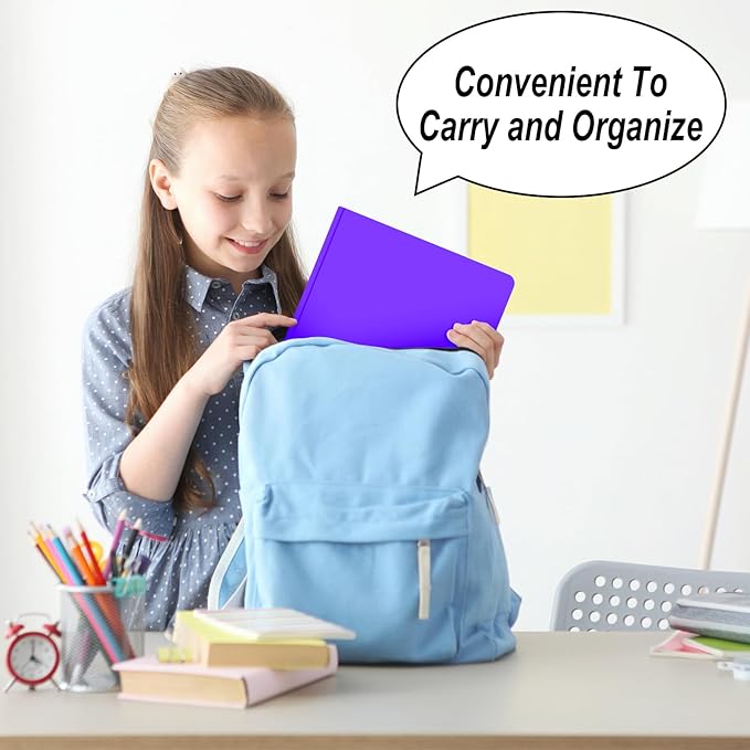 30 Pack Two Pocket Folders Business Card Holder Plastic Folders with Prongs for School Office Filing Cabinet Resume Portfolio (Purple)