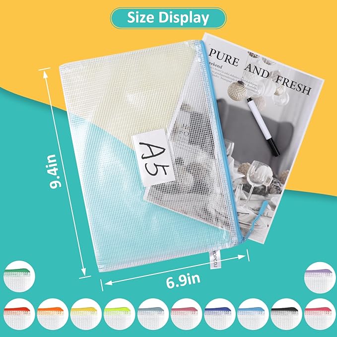 12pcs Mesh Zipper Pouch Bags, A5 Puzzle Bag (12 Colors, 12 Packs) for Organizing, Classroom Must Have Storage Bag, Board Games and Office Supplies