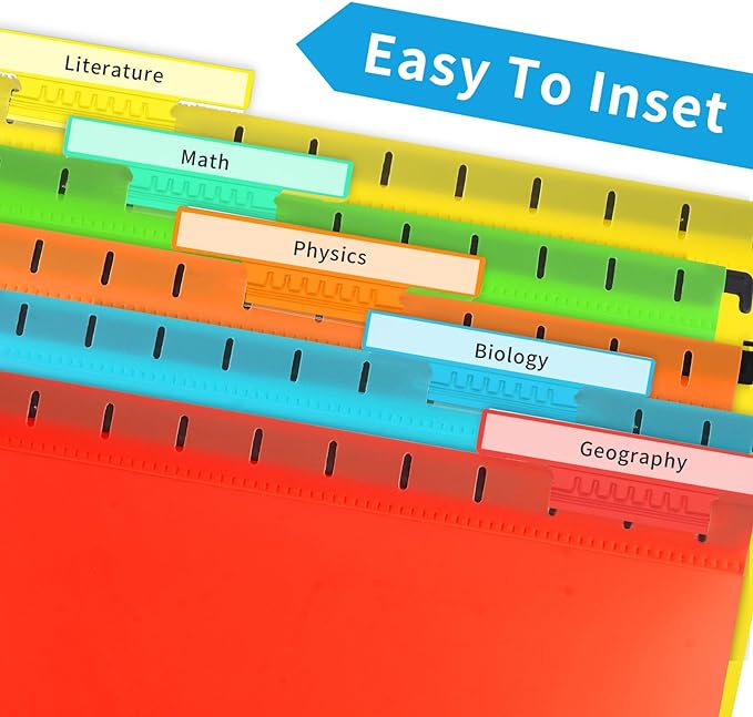 50 Pieces 4 Inch Hanging File Folder Tabs and Inserts Large Clear Plastic Hanging Folder Tabs for Filing Cabinet Folders Labels Back to School Supplies Assorted Colors (50)