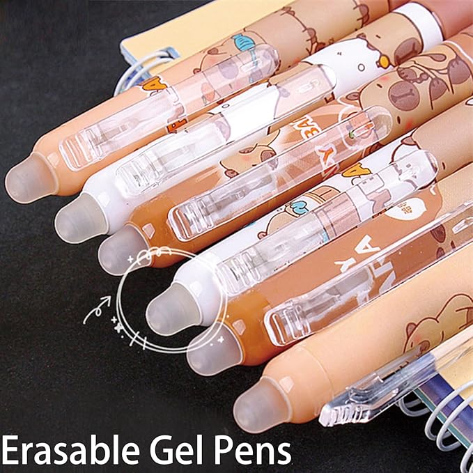 6 Pcs Erasable Gel Pens Capybara Erasable Retractable Cute Pens Cartoon Capybara Pens 0.5mm Blue Ink Pen Office School Pens Women Girls Boys Pens (Blue Ink-Capybara)