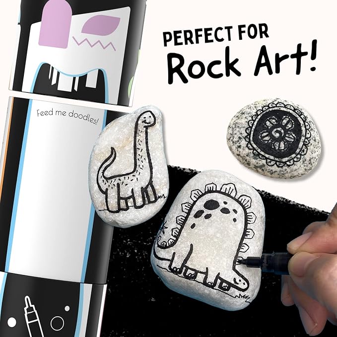 5 Acrylic Black Paint Pen - Fine Tip, Thin Point & Jumbo Pens (1mm, 3mm, 6mm, 10mm, 15mm) - Black Paint Marker for Plastic, Canvas, Wood, Rock Painting, Fabric, Tire, Metal, Glass