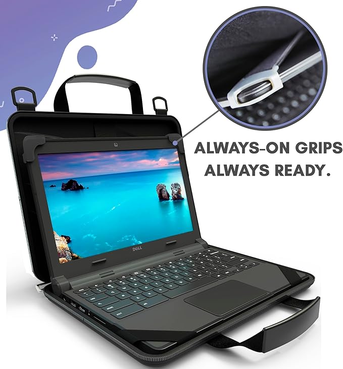 13-14 Inch Protective Always-on Chromebook Hard Case with Accessory Pouch and Adjustable Shoulder Strap