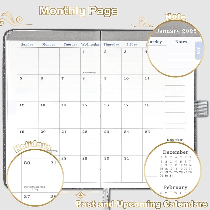 2025 Pocket Planner - Pocket Planner 2025, Weekly & Monthly Planner from JAN 2025- DEC 2025, 6.3''×3.8'', Small Planner for Purse, Pen Loop, Inner Pocket, 2 Bookmark