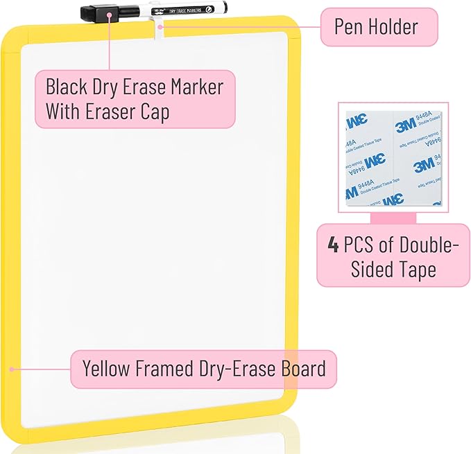 Mr. Pen Mini Dry Erase Board - Small Whiteboard for Kids & Students - 14' x 11' Black Dry Erase Marker Included - Yellow Frame