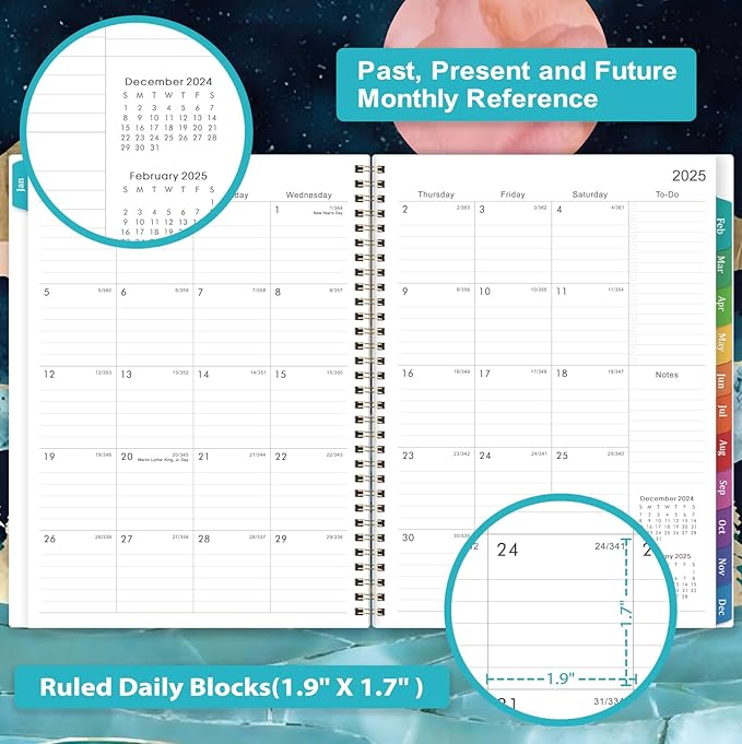2025 Planner - 9" x 11" Planner Weekly and Monthly 2025, Jan 2025 - Dec 2025,12 Monthly Colorful Tabs, Elastic Closure, Back Pocket - Green Marble