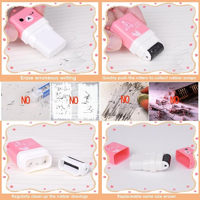 24 Pack of Pencil Erasers,Pencil Eraser Shaving Roller Case for Easy Pick Up and Removal | Animal Themed Cute and Fun Party Favor and School Supplies for Kids,Back to School Gift