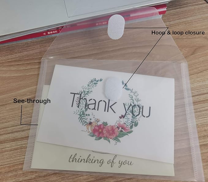 5x7 Small Plastic Envelopes Receipt Check Storage File Holder Case 6 Pack Hook & Loop Closure (Clear-6 Pack)