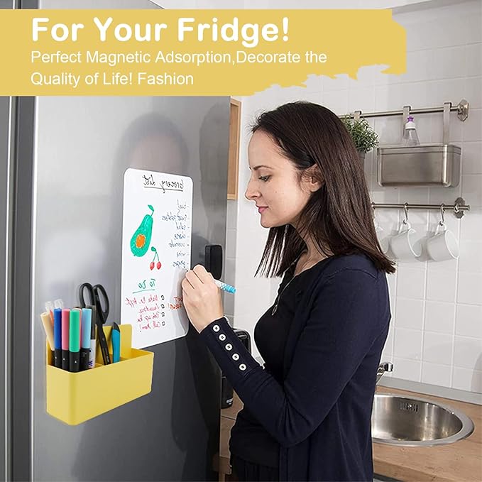 Magnetic Pen Holder,3 Compartments Magnetic Dry Erase Marker Holder,Extra Strong Magnet Storage Marker Pen Pencil Organizer for Refrigerator,Whiteboard,Locker Accessories(Long Style)