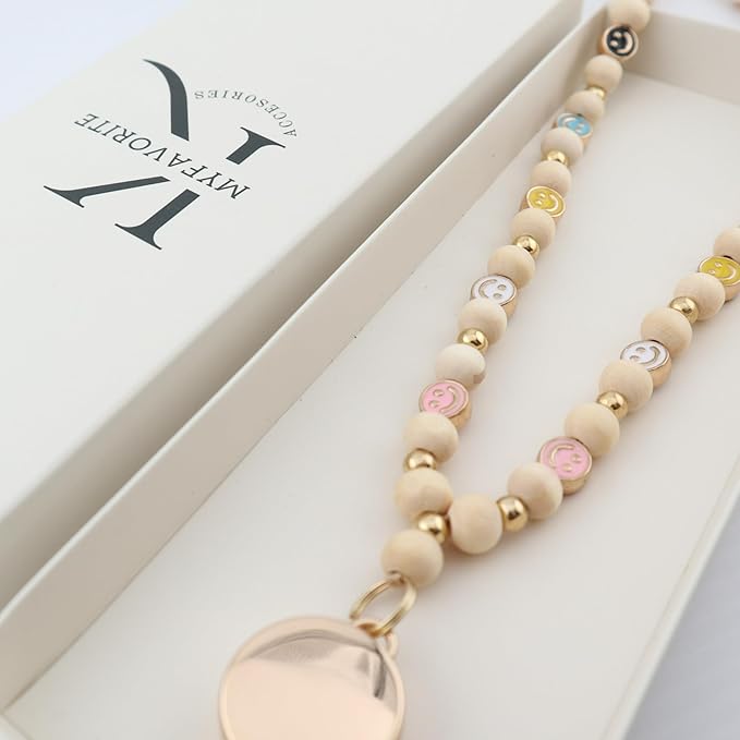 Smile Teacher Lanyard for Women with Retractable ID Badge Reel and Keychain Cute Happy Beads Lanyard