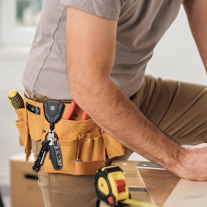 Oaridey Heavy Duty Retractable Keychain with Belt Clip, Retractable Badge Holders, Badge Reels Retractable with Key Ring and 31.8" Steel Cord, 9oz Rebound - 1 Pack