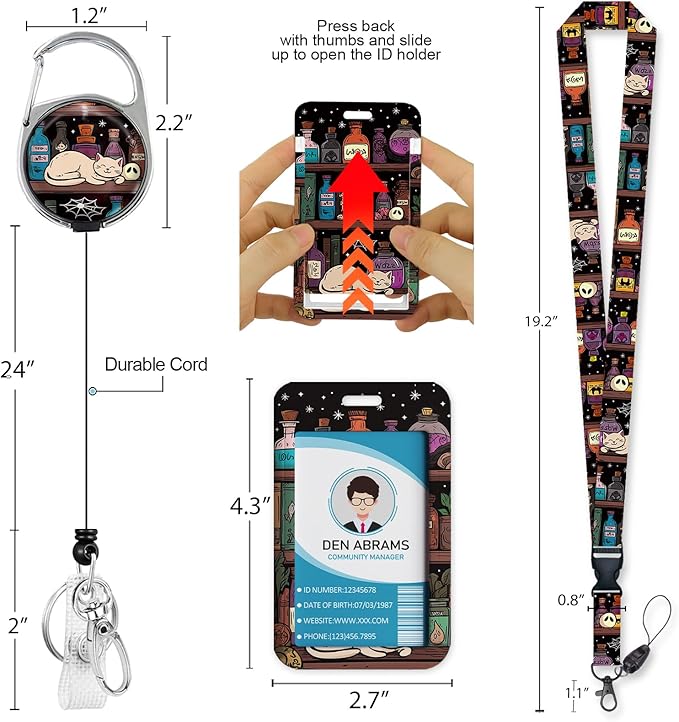 Lanyards for Id Badges, Magic Cat Badge Holder with Retractable Reel Belt Clip, Work Name Tag Lanyard Vertical ID Card Protector Case for Women Nurse Nursing Doctor Teacher Student