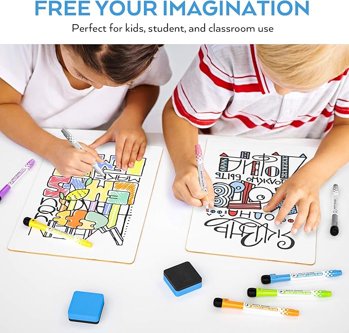 Nicpro Dry Erase Lap Board 12 x 16 inches 2 Pack Ruled Kid Double Sided Blank & Lined Small Lapboard with 8 Pens, 2 Eraser, Learning Mini Whiteboard Portable for Student and Classroom Use