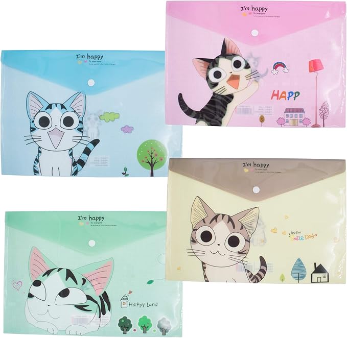 12pcs Letter A4 Paper Document Bag with Snap Button Closure Poly Booklet File Folder Pockets Organizer for School Office Supplies Cross Stitch Organizing Storage Stationery Tools