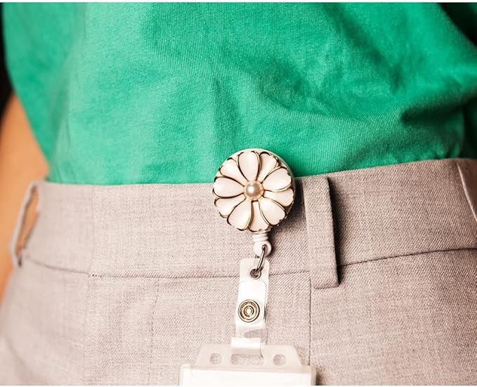 Retractable Badge Holder, ID Badge Reel with Pearl, 3 Pack (Black)